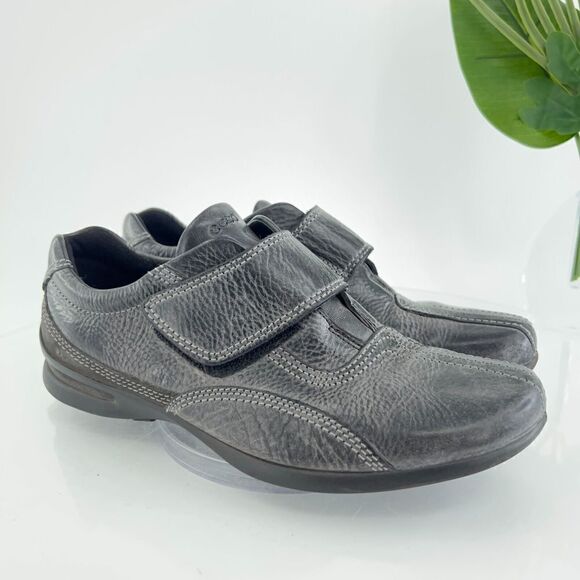 Ecco Women's Sneaker Size 38 7 Gray Leather Adjustable Strap Walking Work Shoe - Picture 1 of 16